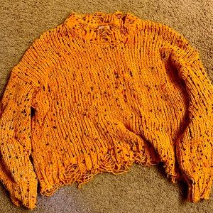 Softest sweater ever. Mustard color. Crop, fabulous distressing. You will love!